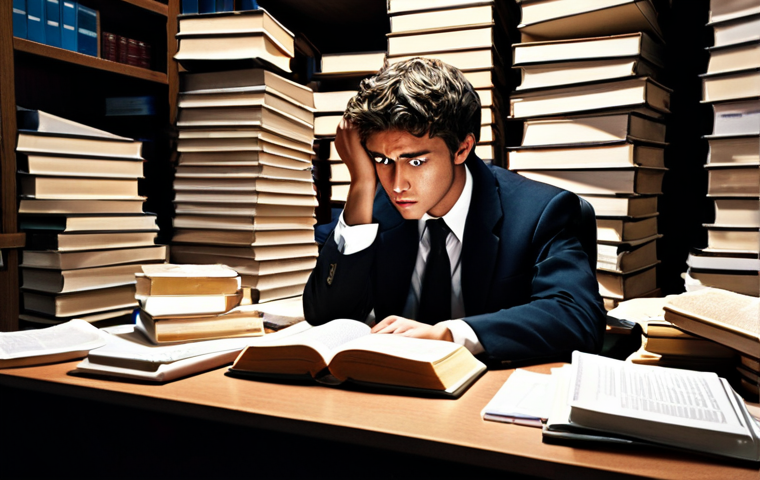 **Prompt 1: Initial Struggle to Clarity**
A law student sits overwhelmed at a desk piled high with dusty law books, thick case files, and multiple computer screens displaying dense legal texts. Their expression is one of frustration and exhaustion. Above the clutter, a luminous, abstract AI interface glows, projecting concise summaries and highlighted key information directly onto the documents and screens, creating visible pathways of clarity through the chaotic pile. The lighting emphasizes the contrast between the overwhelming darkness of disorganized information and the bright, guiding light of the AI. Realistic, academic, conceptual, high detail, atmospheric.